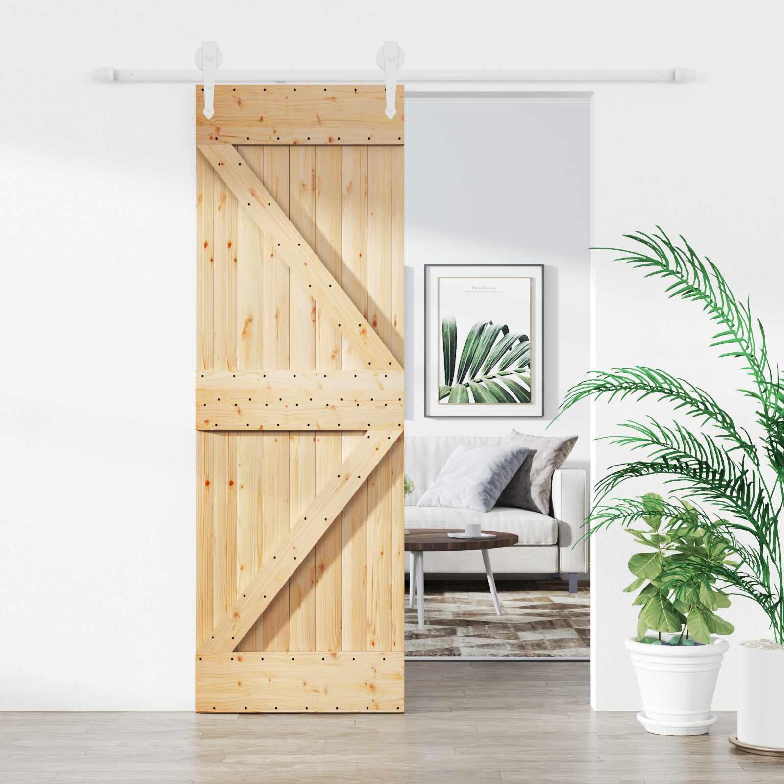 Skydedør i massivt fyrretræ - natur/hvid 70 × 210 cm