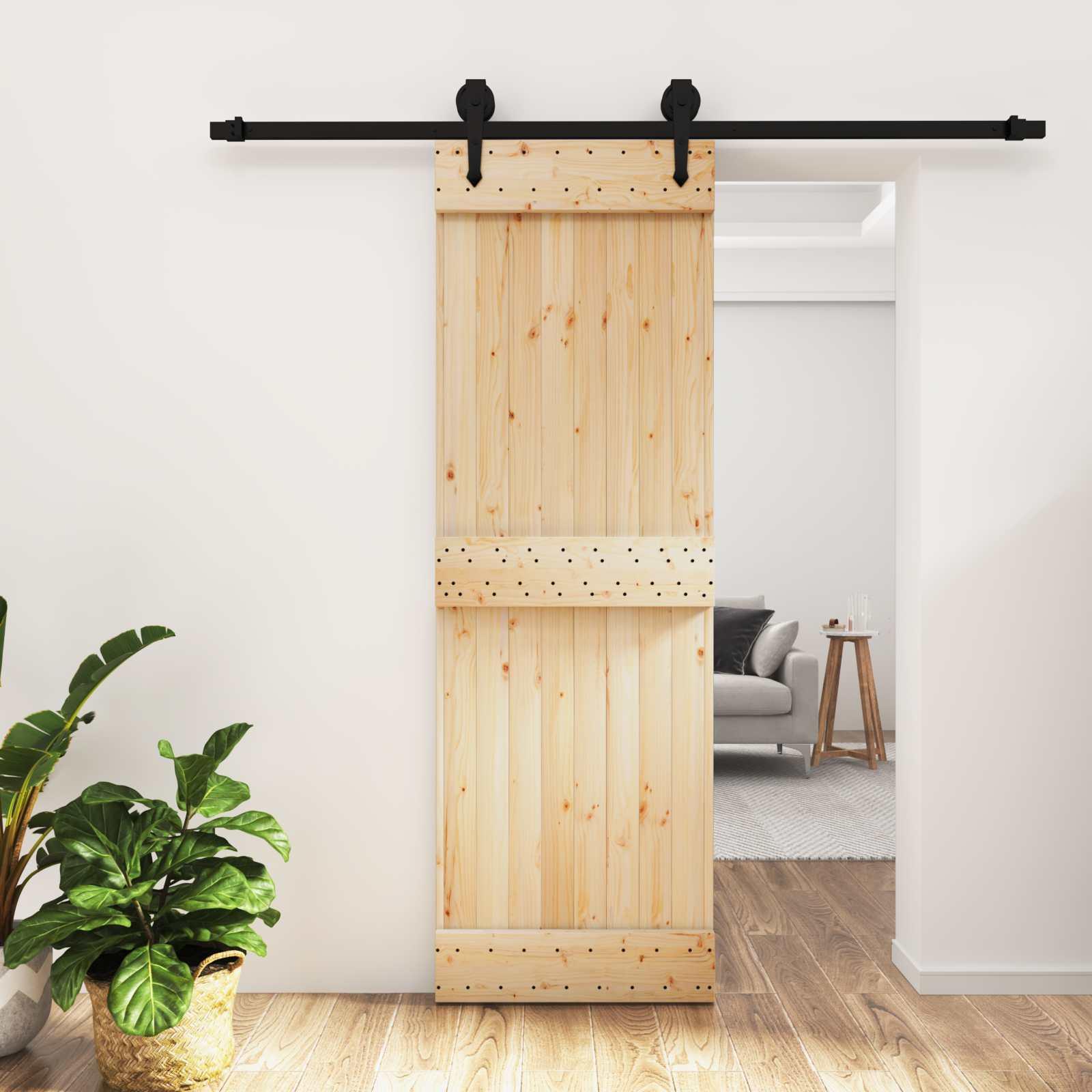 Skydedør i massivt fyrretræ - natur/sort 70 × 210 cm billede