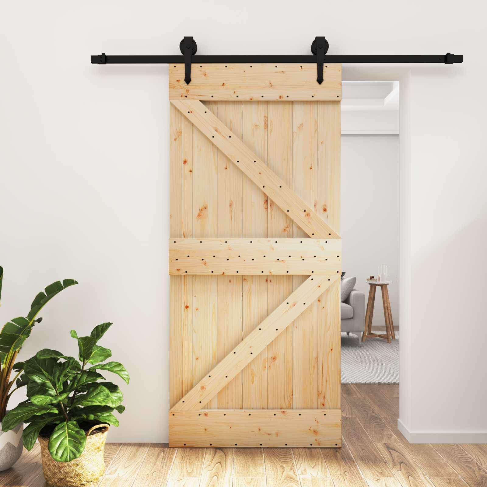 Skydedør i massivt fyrretræ - natur/sort 95 × 210 cm