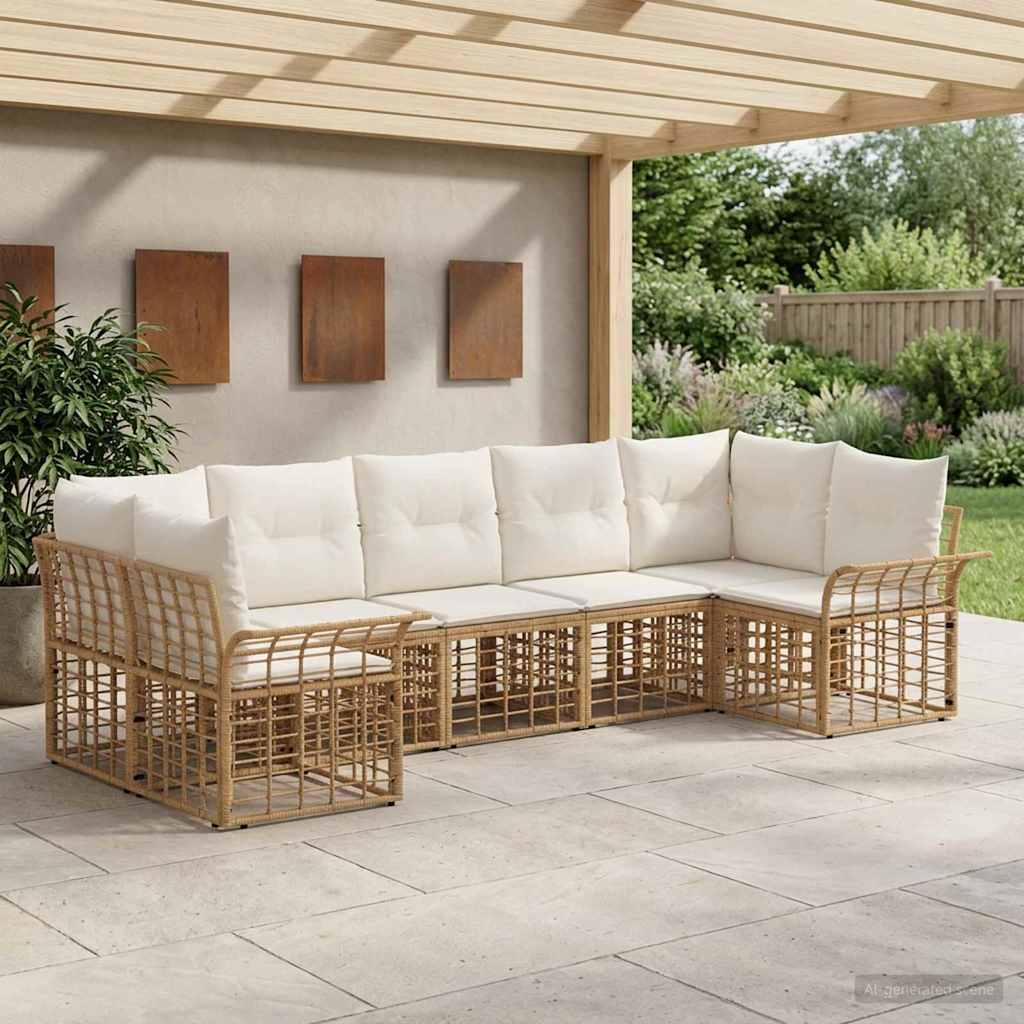 Udendørs sofagruppe 7 stk Naturlig og Creme Hvid Polyester billede