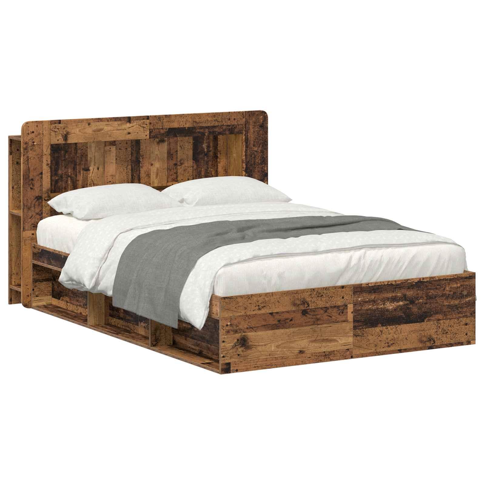 Sengestel med opbevaring Gammelt træ 135 x 190 cm billede