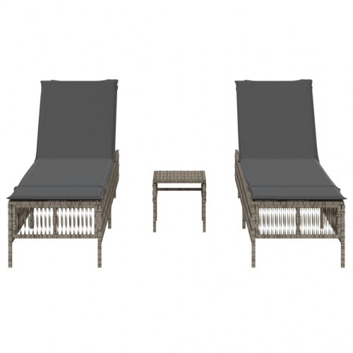Liggestole 2 stk. med bord polyrattan grå (OUTLET A)