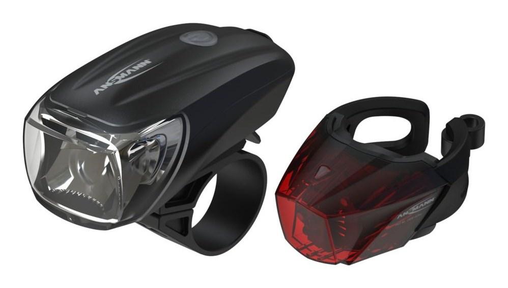 Ansmann cykellygte sæt - forlygte + baglygte, LED, USB-genopladelig