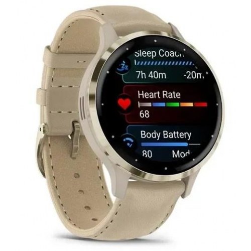 Garmin vívomove Trend 41 mm smartwatch - AMOLED 1,2" med GPS - guld/læder