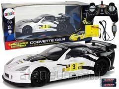 Fjernstyret racerbil 1:18 - Corvette C6.R, hvid - 2,4 GHz med lys