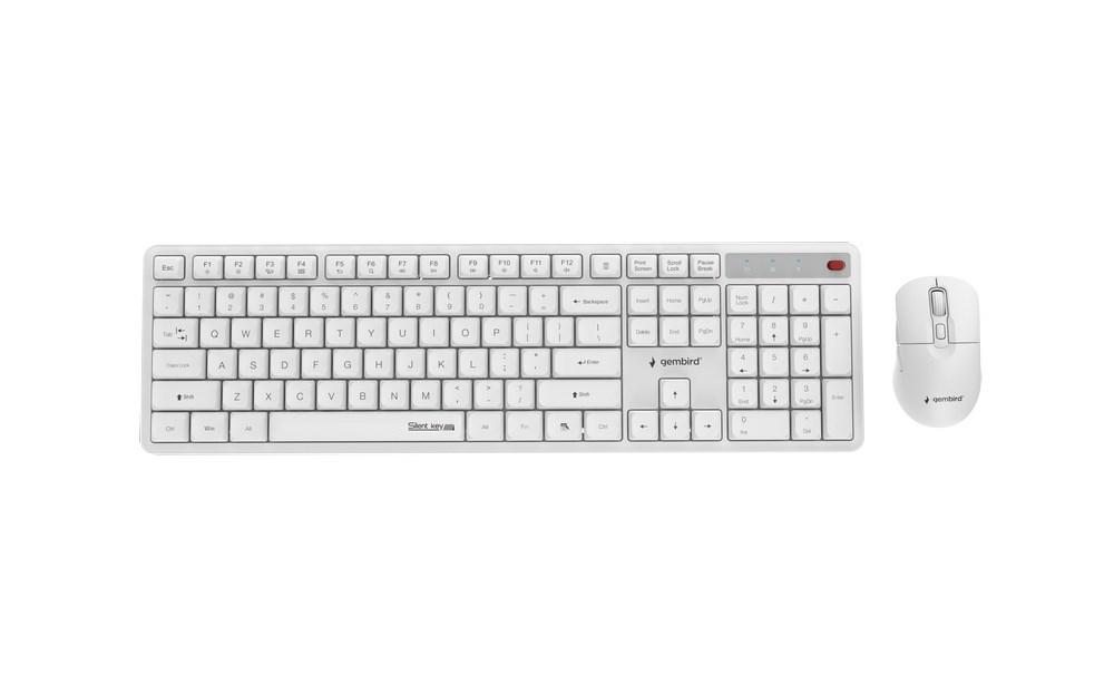 Gembird KBS-WMS-01-W Silent Key Pro - trådløst tastatur og mus, hvid, US layout