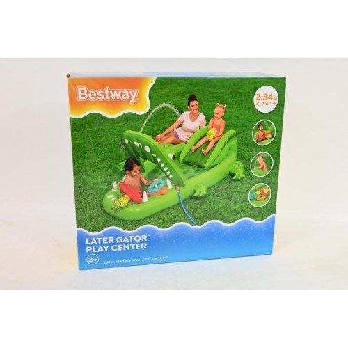 Bestway Later Gator legecenter - oppusteligt vandleg med krokodille og rutsjebane