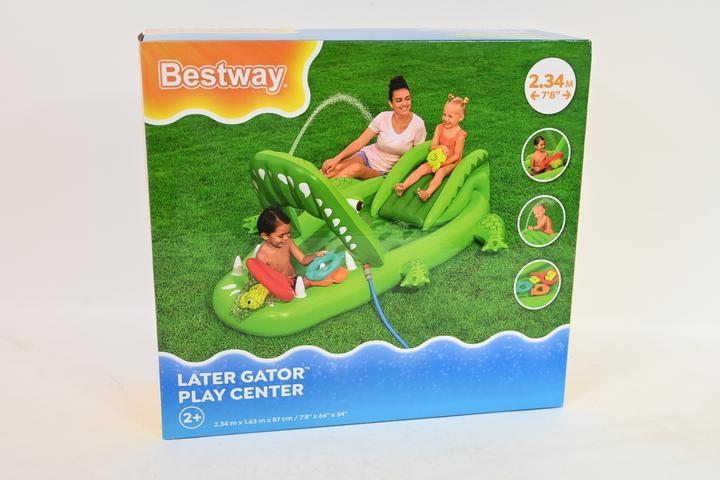 Bestway Later Gator legecenter - oppusteligt vandleg med krokodille og rutsjebane