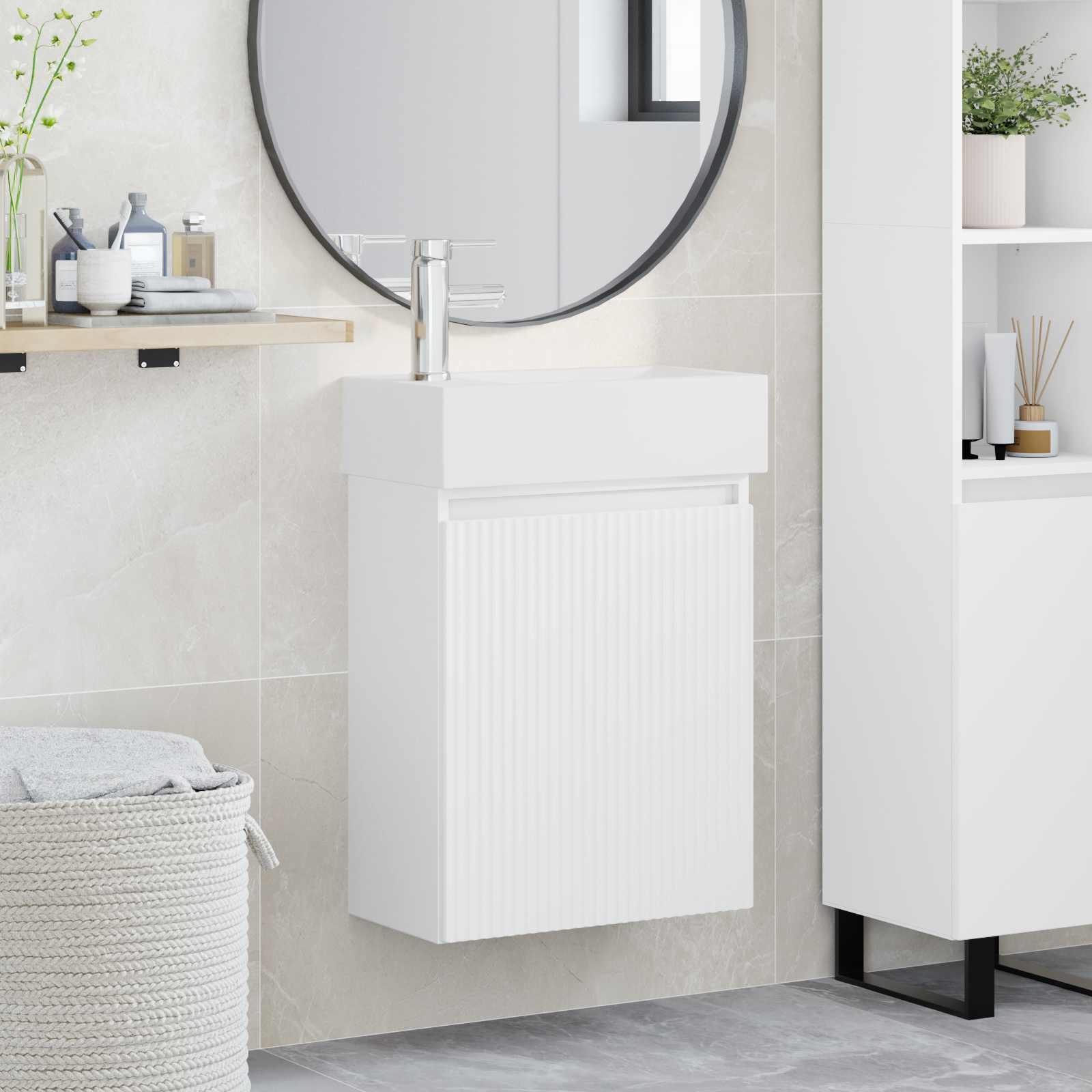 Badeværelses Vanity-enhed med Armatur Hvid 45,5 x 22,5 x 84 cm