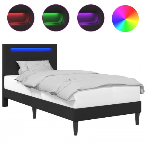 Sengestel med LED-lysstrimler Sort 100 x 200 cm Kunstlæder