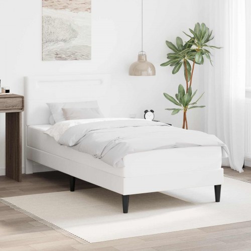 Sengestel med LED-lysstrimler Hvid 90 x 200 cm Kunstlæder