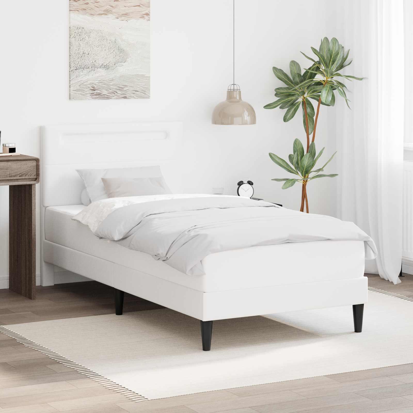 Sengestel med LED-lysstrimler Hvid 90 x 200 cm Kunstlæder
