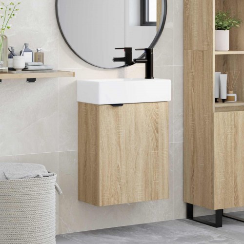 Badeværelses Vanity-enhed med Armatur Sonoma-eg