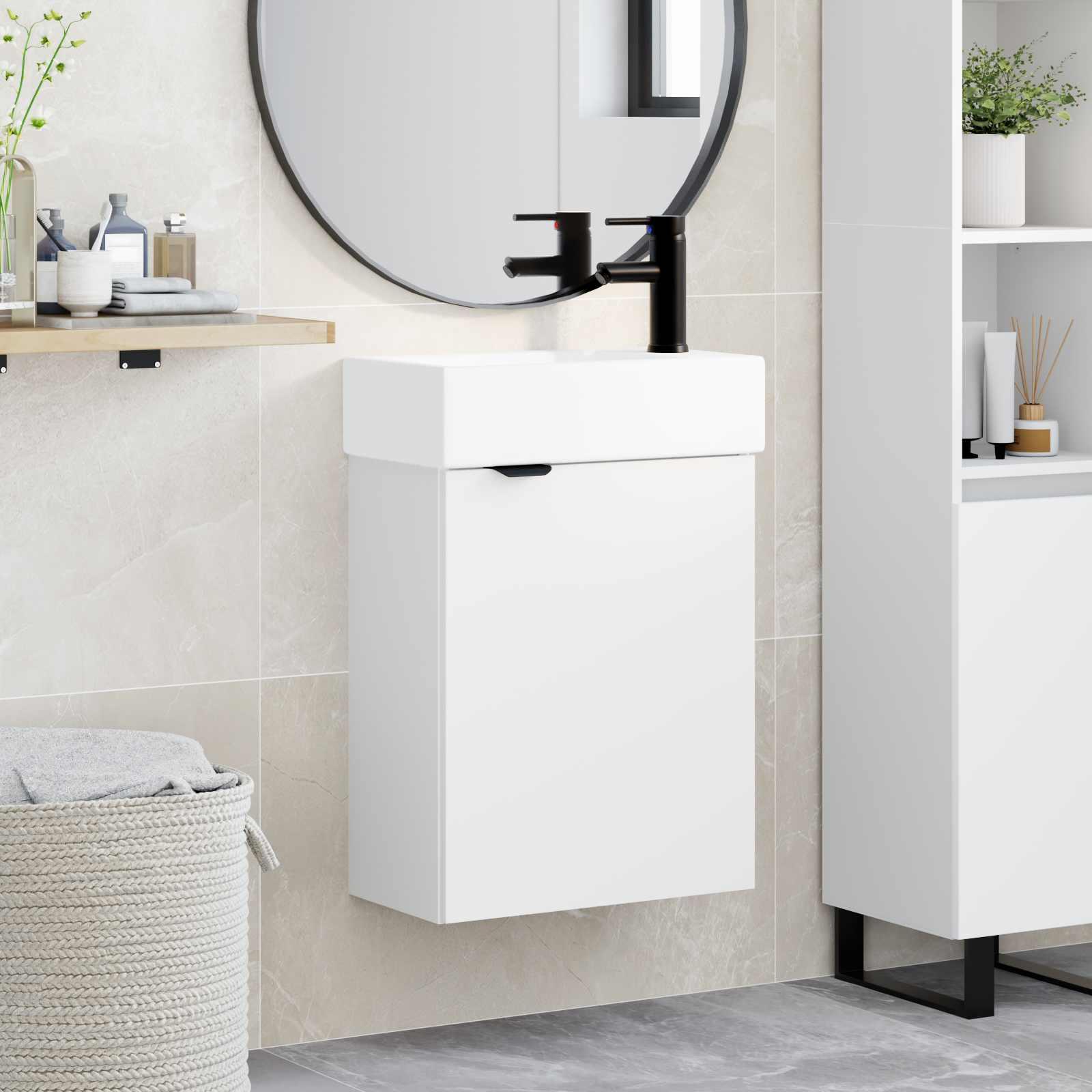 Badeværelses Vanity-enhed med Armatur Hvid 45,5 x 22,5 x 84 cm