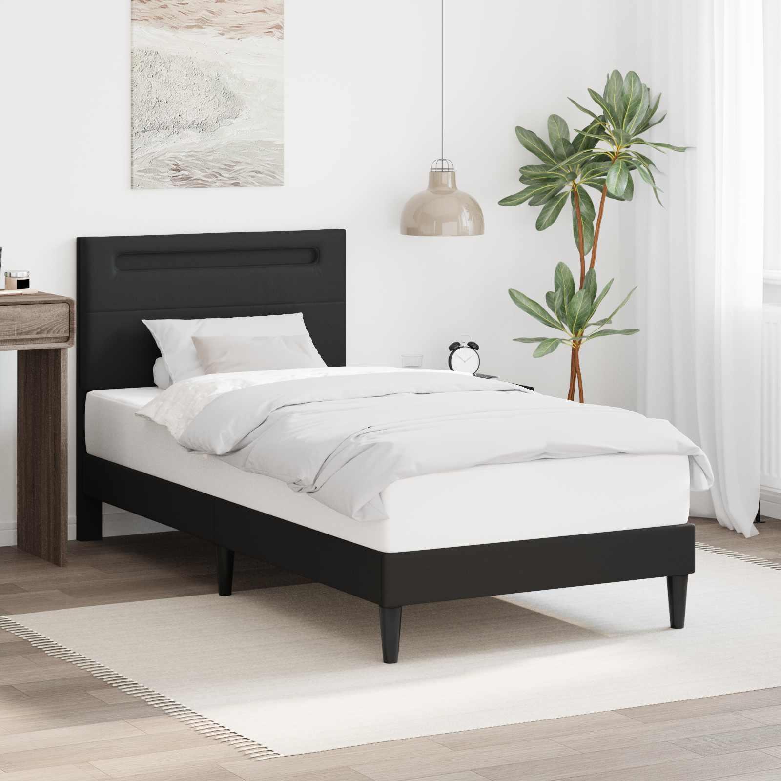 Sengestel med LED-lysstrimler Sort 90 x 190 cm Kunstlæder