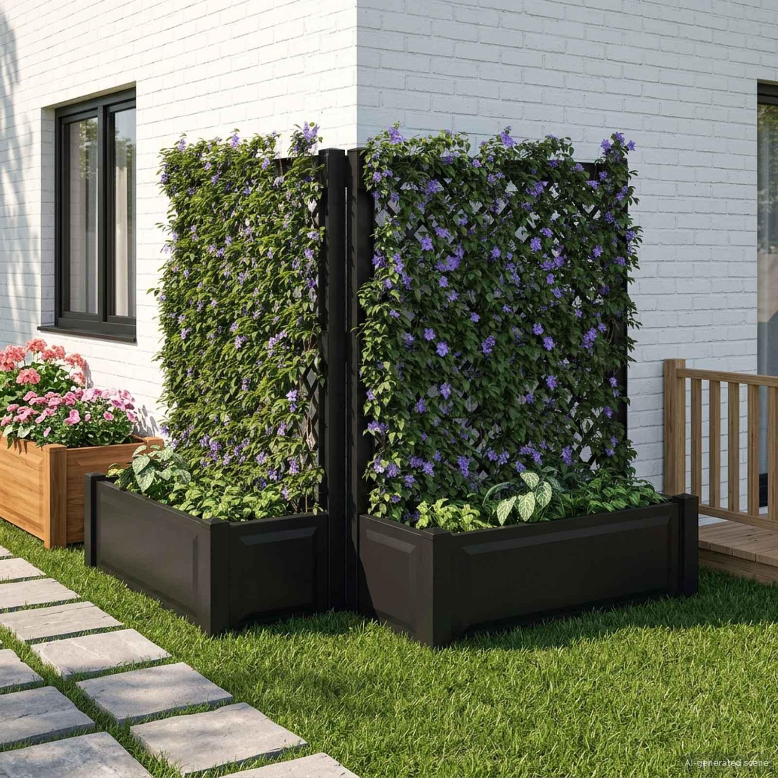 Stor blomsterkasse med espalier 2 stk Antracit