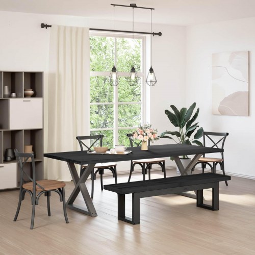 Spisebænk NOAIN 160 x 41 x 45 cm Massivt fyrretræ Sort