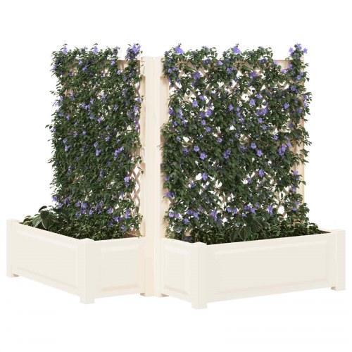 Stor blomsterkasse med espalier 2 stk Hvid 143 x 143 x 133,5 cm