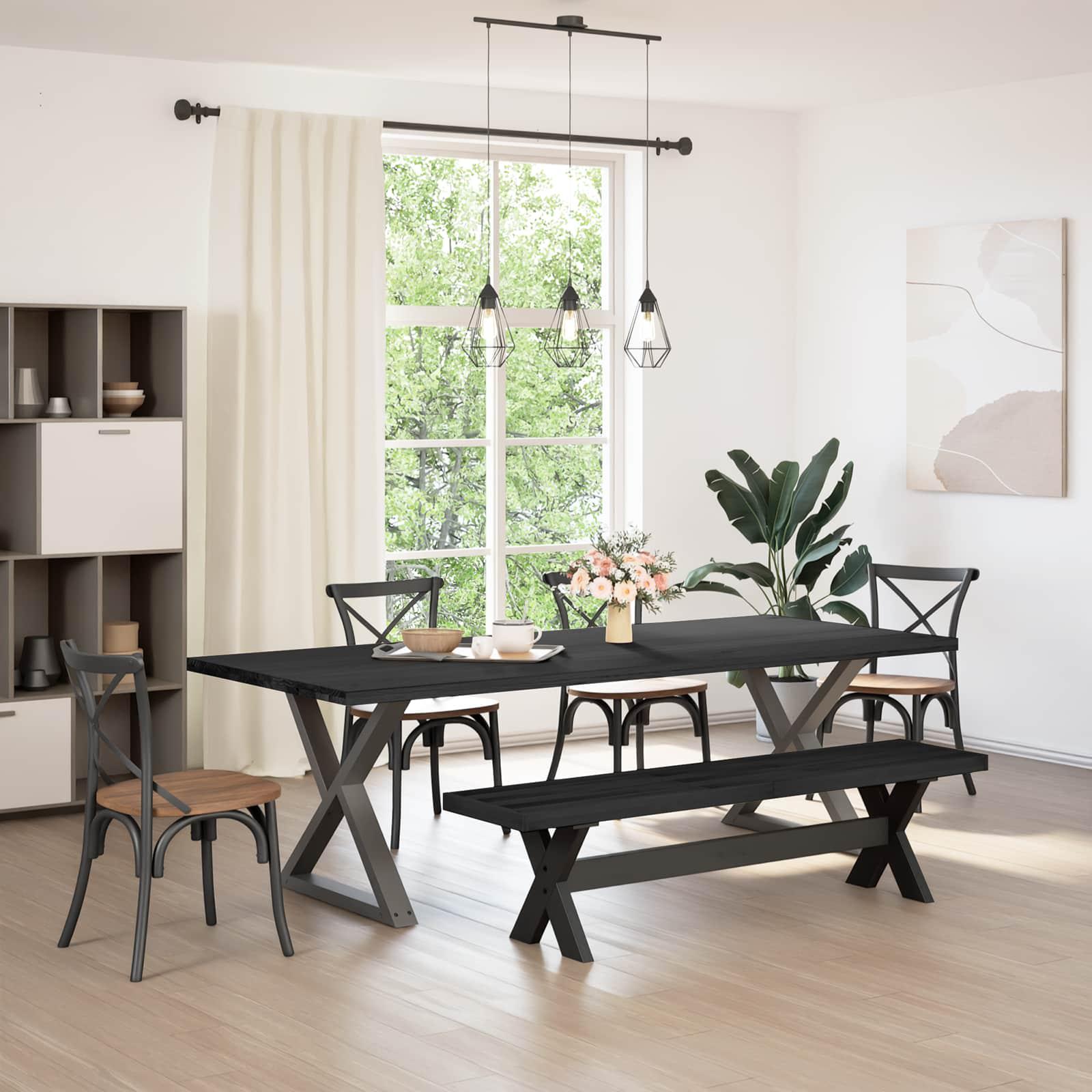 Spisebænk NOAIN 180 x 41 x 45 cm Massivt fyrretræ Sort