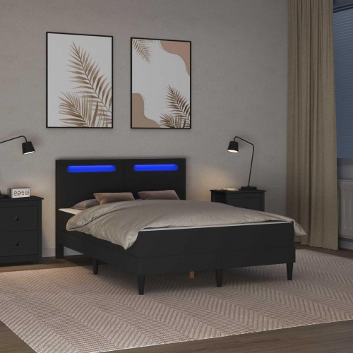 Sengestel med LED-lysstrimler Sort 160 x 200 cm Kunstlæder