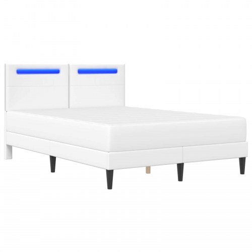 Sengestel med LED-lysstrimler Hvid 140 x 200 cm Kunstlæder
