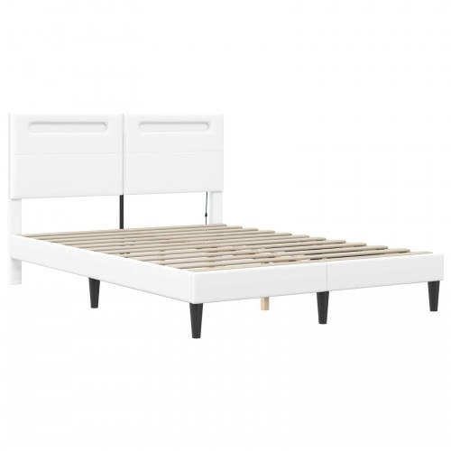 Sengestel med LED-lysstrimler Hvid 140 x 200 cm Kunstlæder