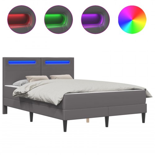 Sengestel med LED-lysstrimler Grå 140 x 190 cm Kunstlæder