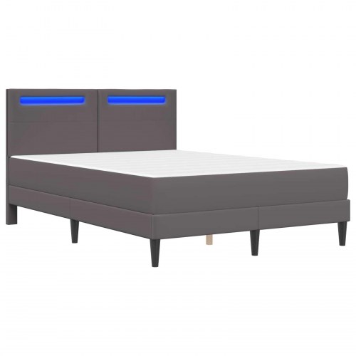 Sengestel med LED-lysstrimler Grå 140 x 190 cm Kunstlæder