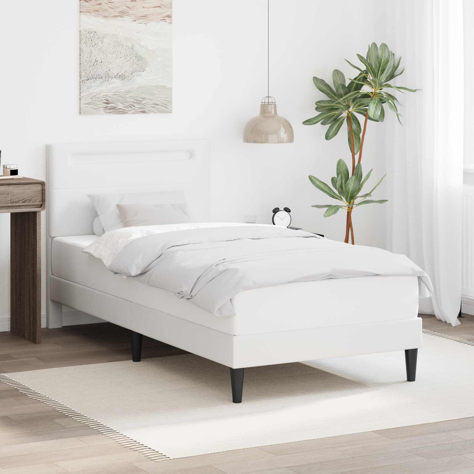 Sengestel med LED-lysstrimler Hvid 100 x 200 cm Kunstlæder