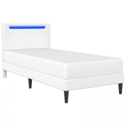 Sengestel med LED-lysstrimler Hvid 100 x 200 cm Kunstlæder