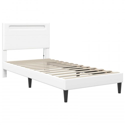 Sengestel med LED-lysstrimler Hvid 100 x 200 cm Kunstlæder