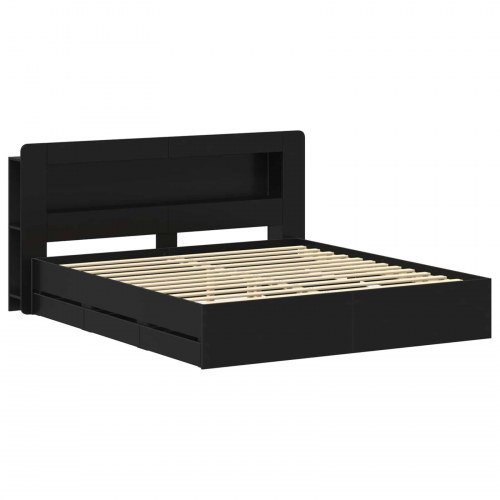 Sengestel med opbevaring Sort 180 x 200 cm Konstrueret træ