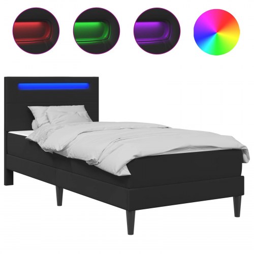 Sengestel med LED-lysstrimler Sort 90 x 200 cm Kunstlæder