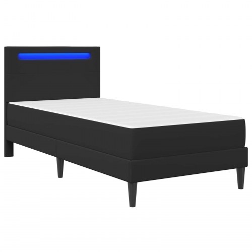 Sengestel med LED-lysstrimler Sort 90 x 200 cm Kunstlæder