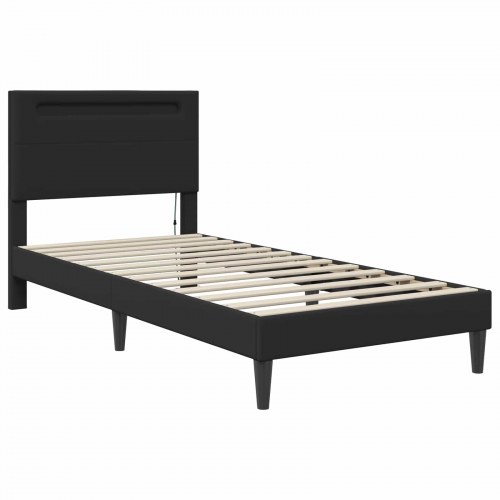 Sengestel med LED-lysstrimler Sort 90 x 200 cm Kunstlæder