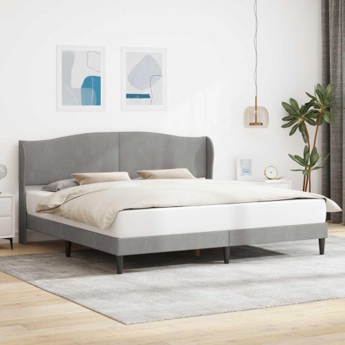 Sengestel med hovedgærde Lysegrå 200 x 200 cm Fløjl