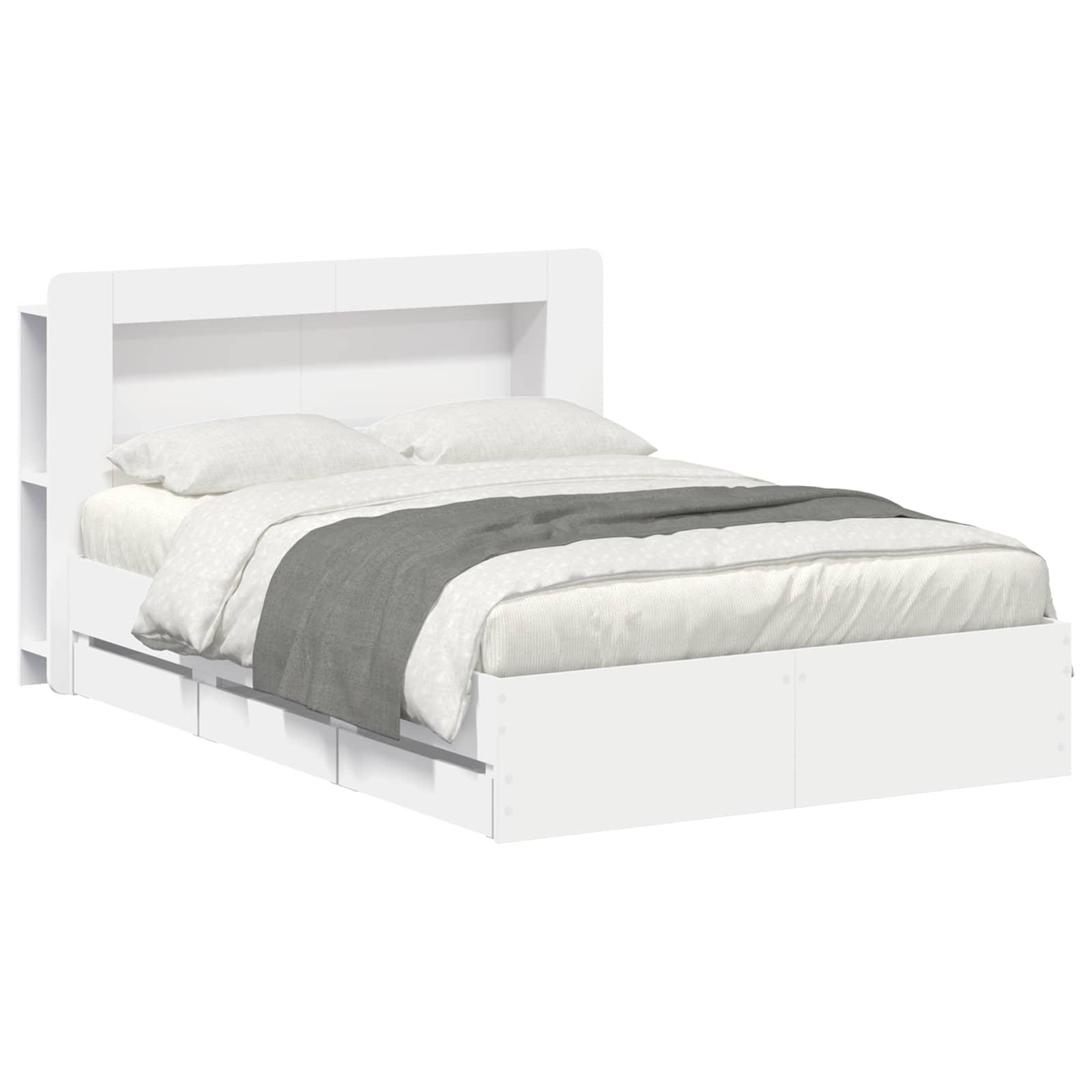Sengestel med opbevaring Hvid 150 x 200 cm Konstrueret træ