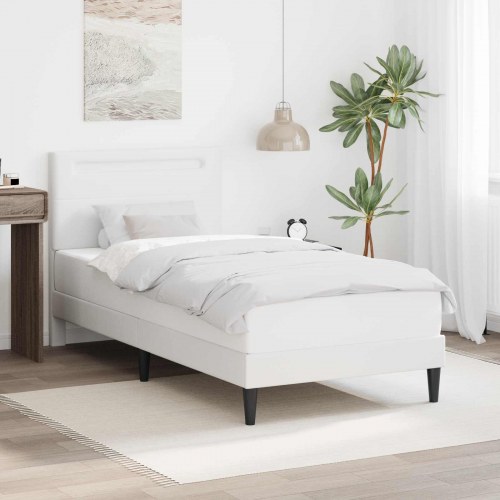 Sengestel med LED-lysstrimler Hvid 90 x 190 cm Kunstlæder