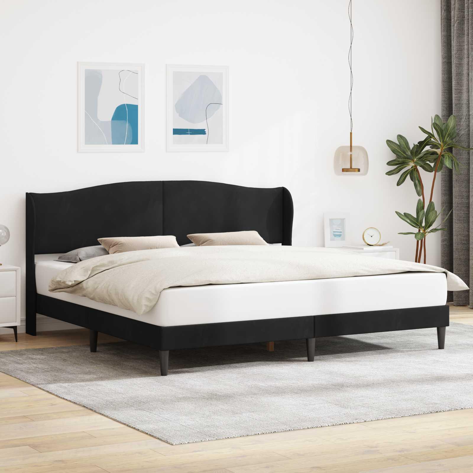 Sengestel med hovedgærde Sort 180 x 200 cm Fløjl