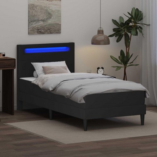 Sengestel med LED-lysstrimler Sort 90 x 190 cm Kunstlæder
