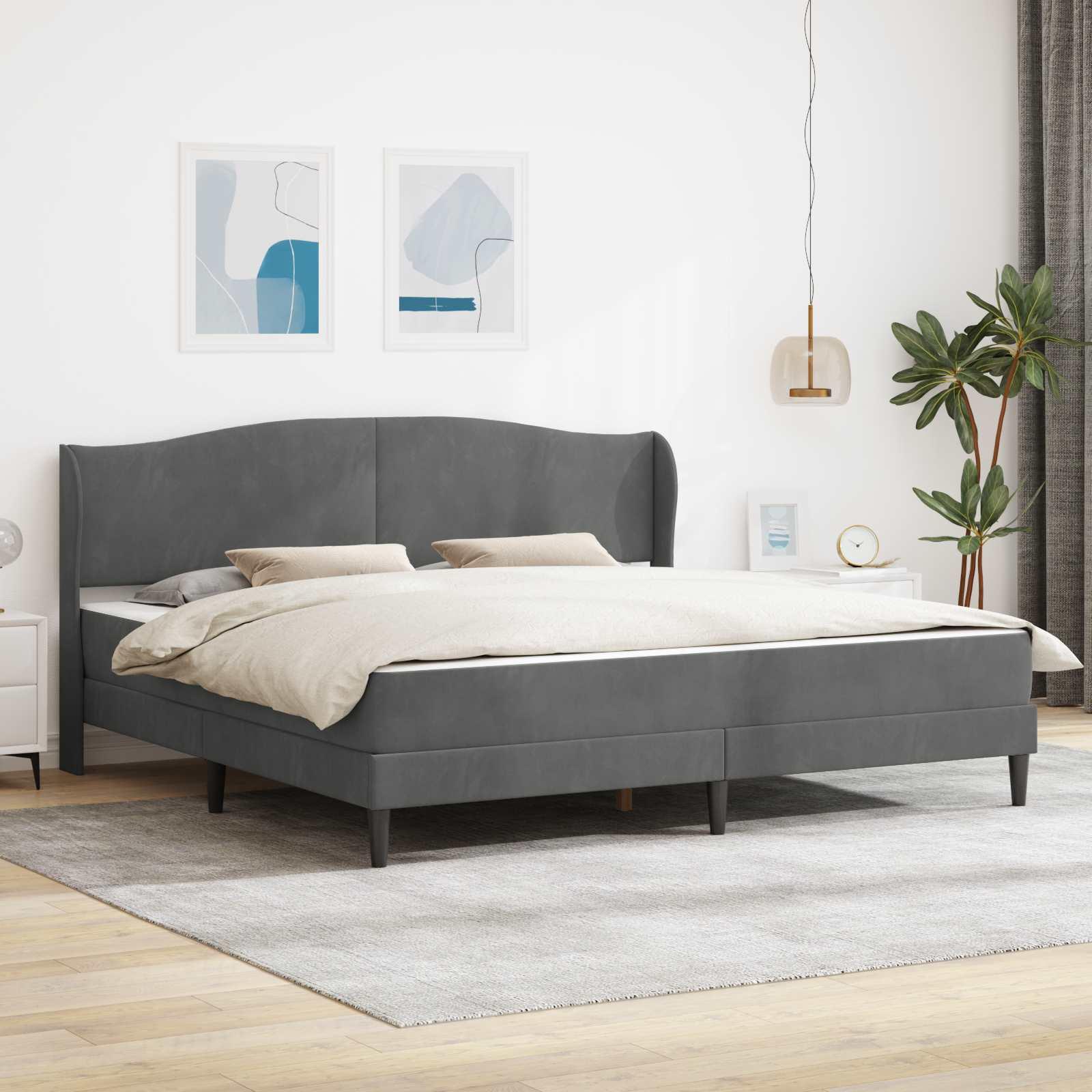 Sengestel med hovedgærde Mørkegrå 180 x 200 cm Fløjl