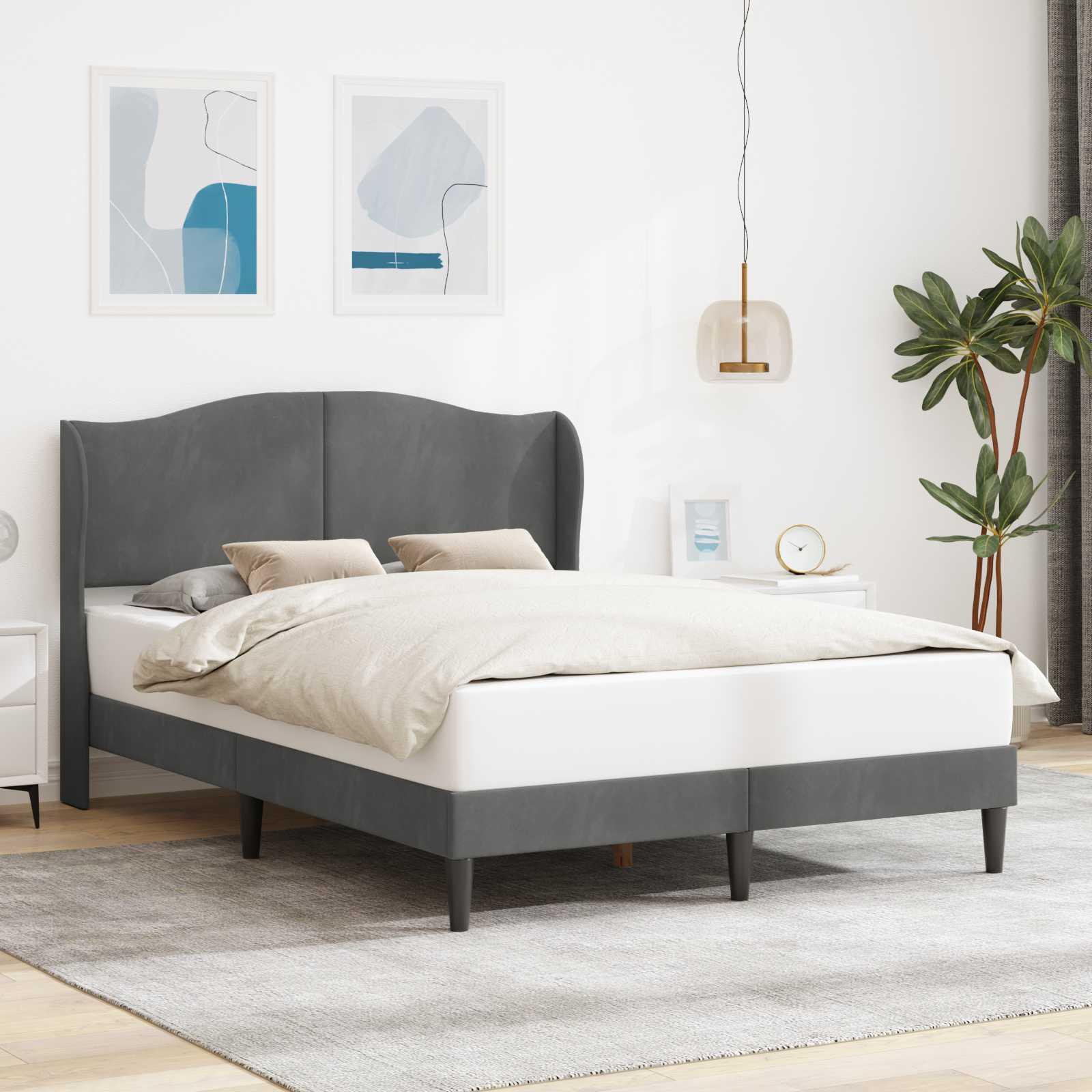 Sengestel med hovedgærde Mørkegrå 160 x 200 cm Fløjl