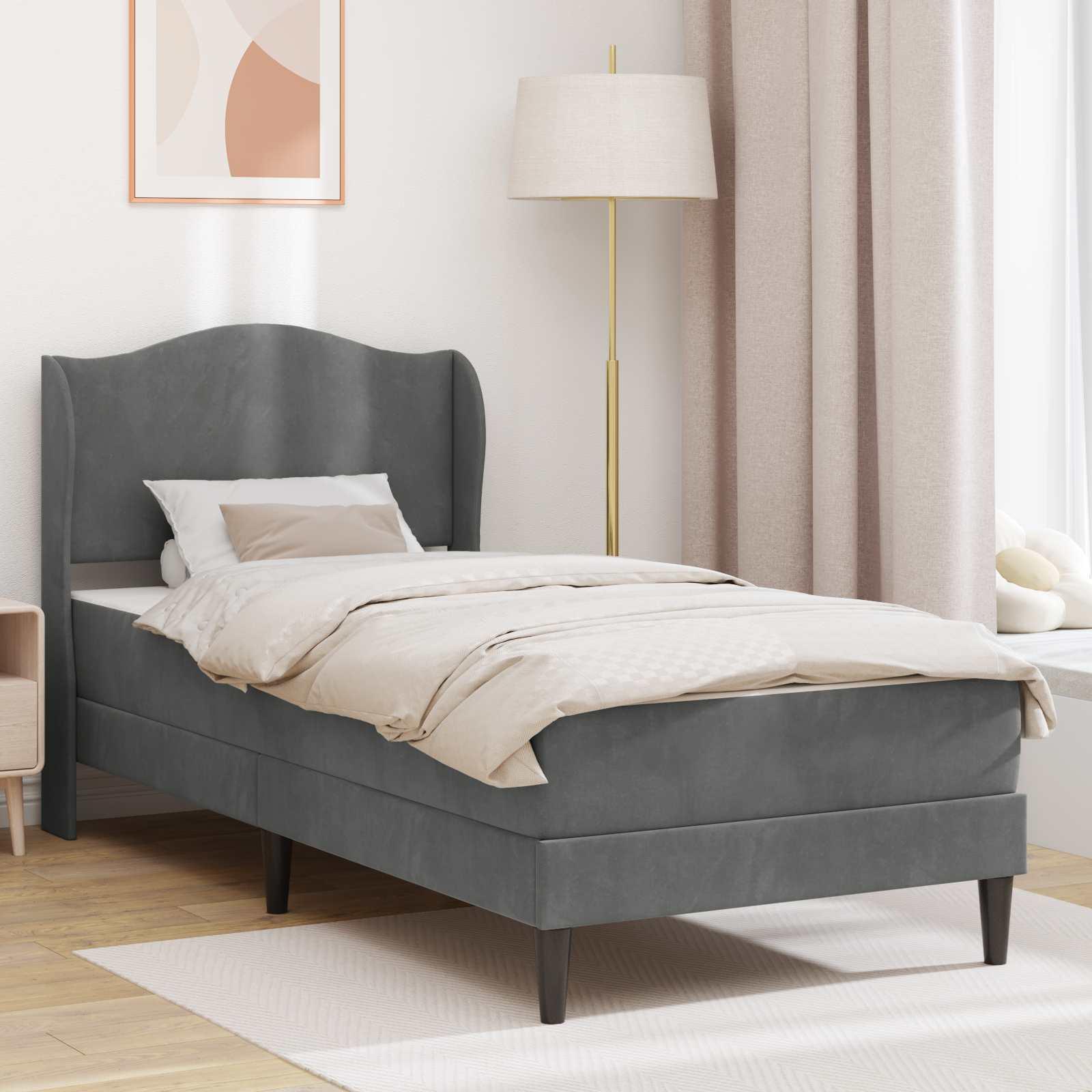 Sengestel med hovedgærde Mørkegrå 90 x 190 cm Fløjl