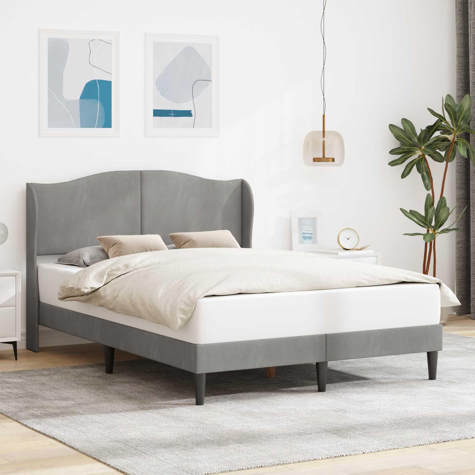 Sengestel med hovedgærde Lysegrå 160 x 200 cm Fløjl