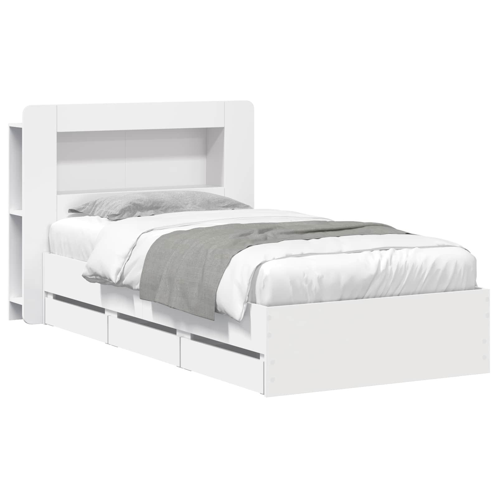 Sengestel med opbevaring Hvid 100 x 200 cm Konstrueret træ
