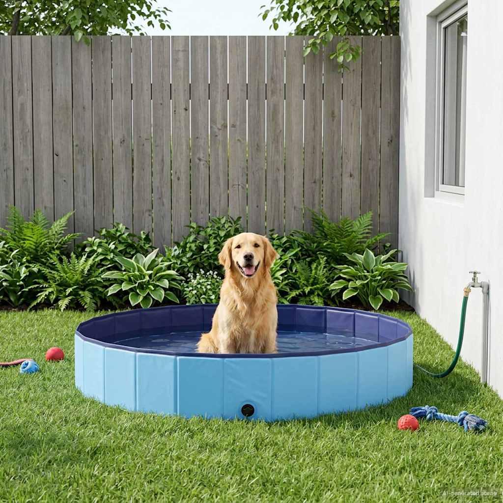 Foldbar hundepool i tykt PVC - blå Ø300 × 38 cm billede