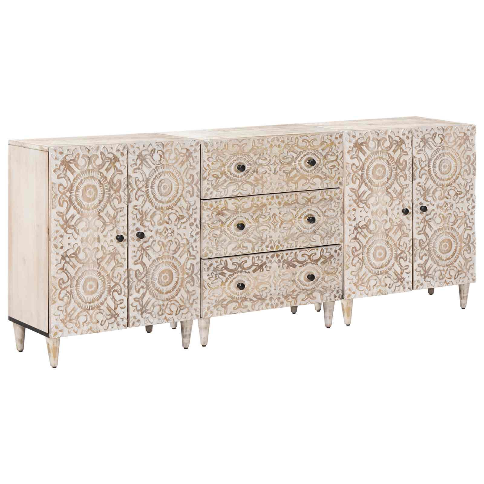 Sidebord 3 stk Hvid 60 x 33,5 x 75 cm Massivt mangotræ billede