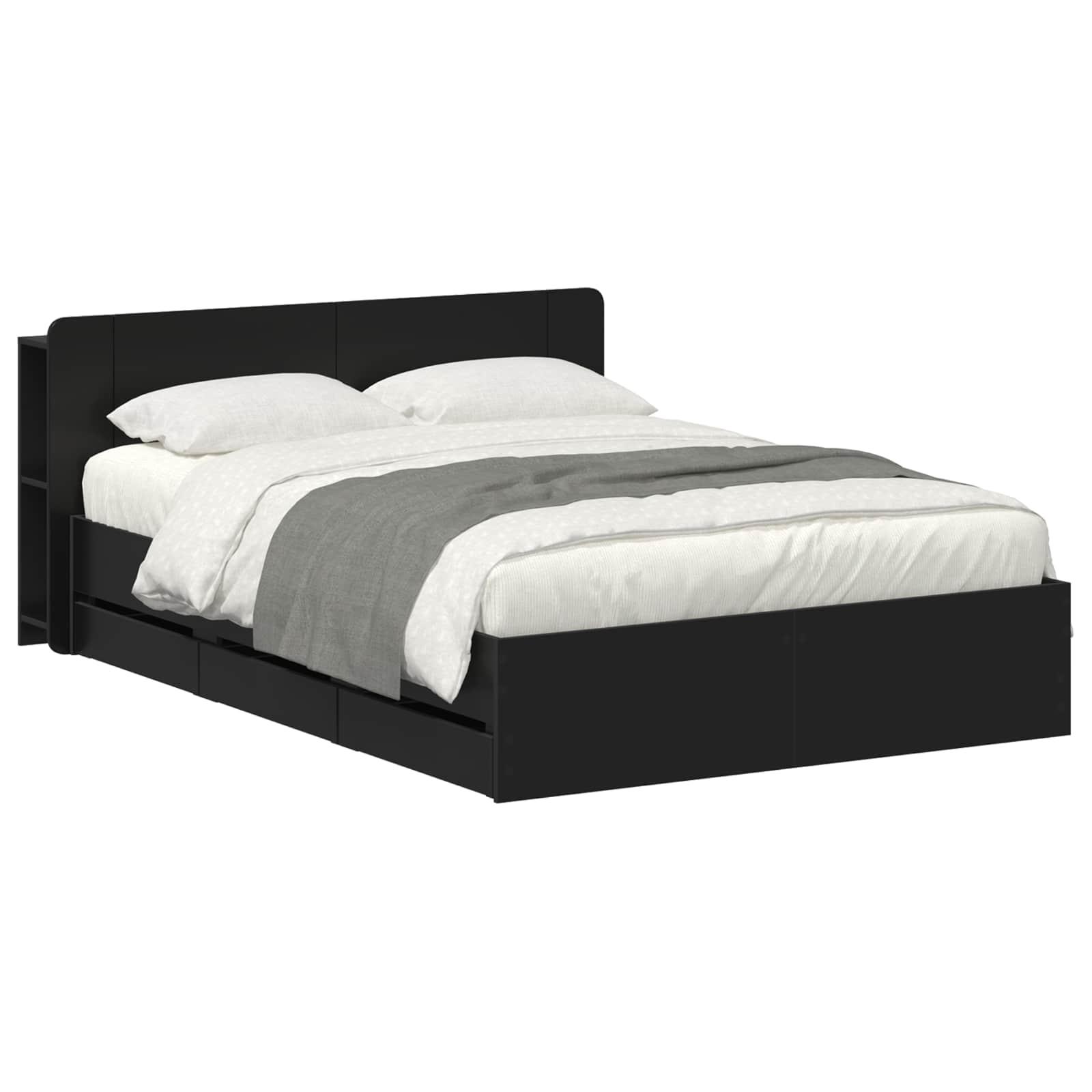 Sengestel med opbevaring Sort 160 x 200 cm Konstrueret træ billede