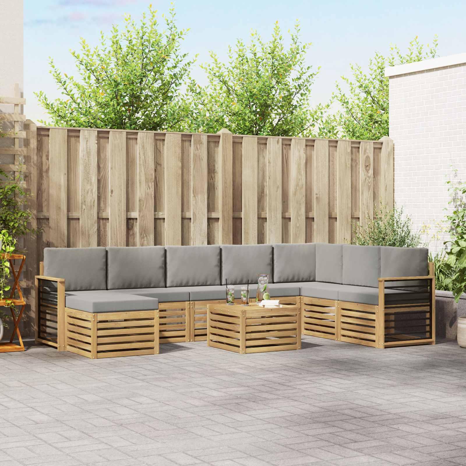 Udendørs sofasæt i massivt akacietræ - modulært loungesæt til terrasse og have billede