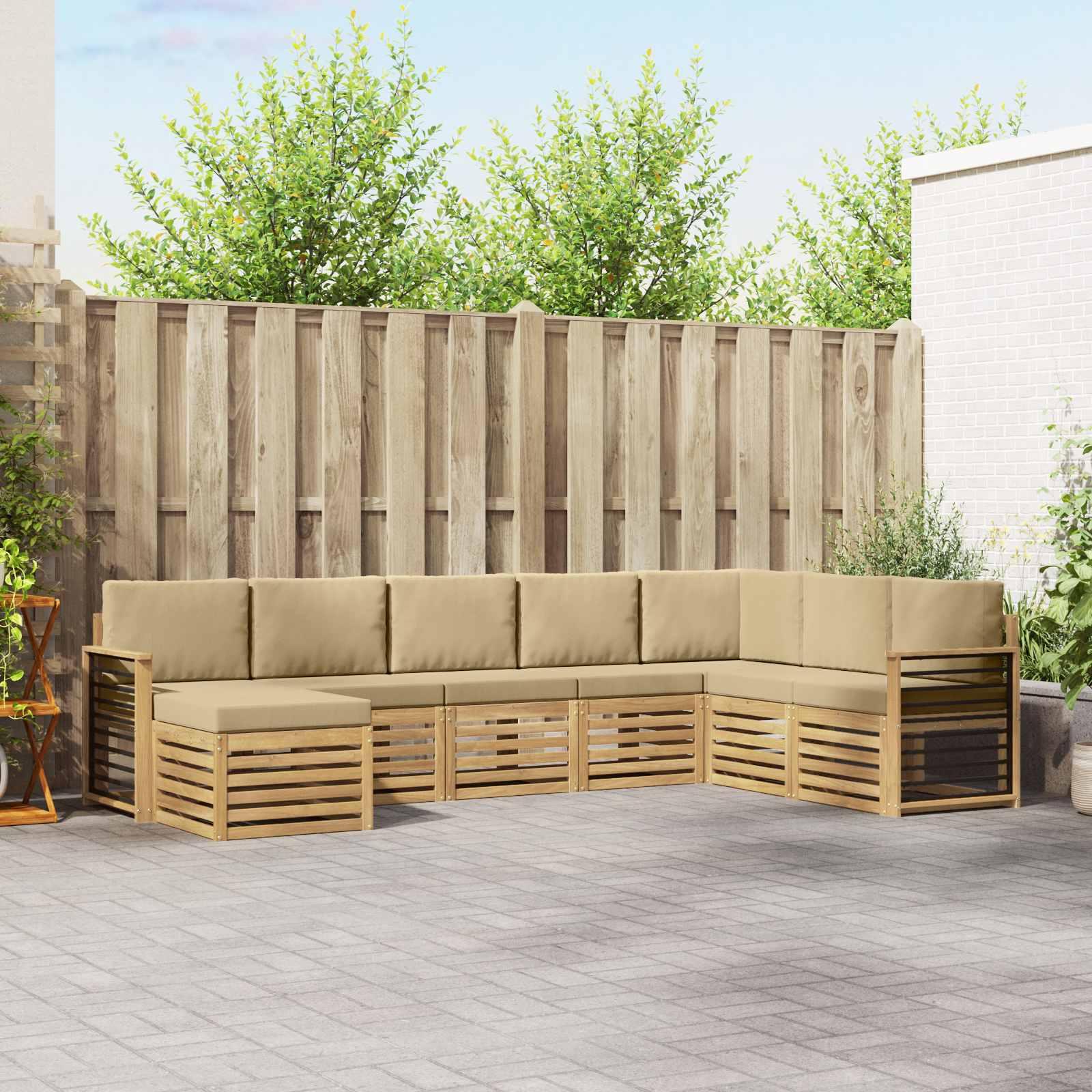 Udendørs sofagruppe 8 stk Hvid og Beige 306 x 187,5 x 73 cm billede